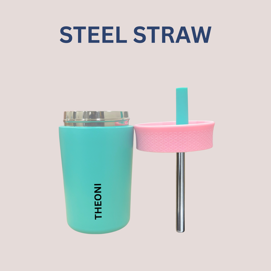 Theoni Star Kids Stainless Steel Insulated Tumbler with Silicon Straw & Cleaning Brush | 355ml | Leak-Proof, BPA-Free, Travel Friendly – Blue