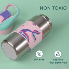 THEONI Kids Water Bottle (400ml) with Straw + Duo Steel 2-Compartment Lunch Box Combo | BPA-Free, Leak-Proof, Microwave Safe Lunch Box- Pixi Pink