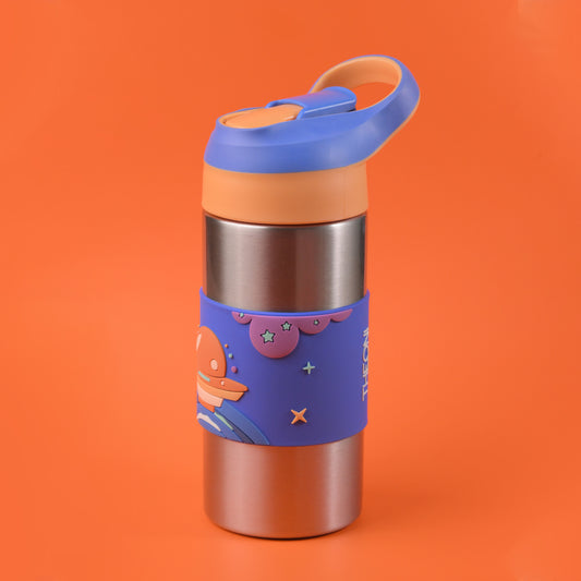 THEONI Siphappy Kids Stainless Steel School Water Bottle with Straw (400ml) | BPA-Free, Leak-Proof, Lightweight Water Bottle for Kids | Easy-Sip Design - Milo Blue