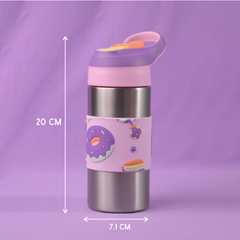THEONI Siphappy Kids Stainless Steel School Water Bottle with Straw (400ml) | BPA-Free, Leak-Proof, Lightweight Water Bottle for Kids | Easy-Sip Design- Crumbl Purple
