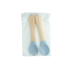 Theoni Rainbow Buddies Silicone Cutlery Set – Baby-Safe Spoon & Fork for Self-Feeding (BLUE)
