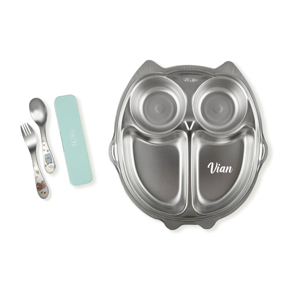 Theoni Tiny Tummies Meal Set - Owl Plate & Cutlery Set