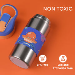 THEONI Kids Water Bottle (400ml) with Straw + Duo Steel 2-Compartment Lunch Box Combo | BPA-Free, Leak-Proof, Microwave Safe Lunch Box- Milo Blue