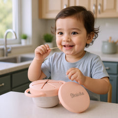 Theoni Stainless Steel Snack Cups with Removable Silicone Food Catcher & Travel Lid – Spill-Proof, Toddler-Friendly, Dishwasher Safe- Blue