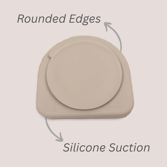Theoni Silicone Suction Baby Feeding Set with Plate, Lid, Spoon & Fork | Baby-Led Weaning | BPA-Free | Microwave & Dishwasher Safe | Mess-Free Toddler Mealtime Essential – Beige