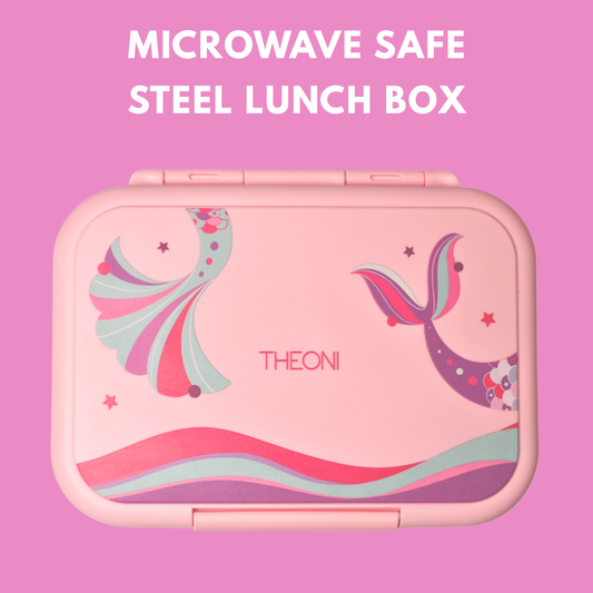 Duo Steel Kids Lunch Box & On-the-Go Cutlery Set – Colorful Microwave-Safe Pixi Lunch Box + BPA-Free Pink Travel Spoon & Fork