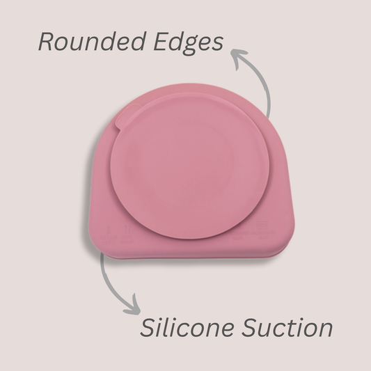 Theoni Silicone Suction Baby Feeding Set with Plate, Spoon & Fork | Baby-Led Weaning | BPA-Free | Microwave & Dishwasher Safe | Mess-Free Toddler Mealtime Essential – Dark Pink