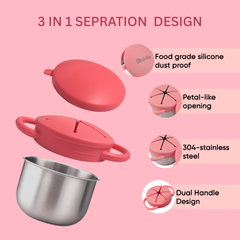 Theoni Stainless Steel Snack Cups with Removable Silicone Food Catcher & Travel Lid – Spill-Proof, Toddler-Friendly, Dishwasher Safe- Red