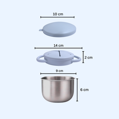 Theoni Stainless Steel Snack Cups with Removable Silicone Food Catcher & Travel Lid – Spill-Proof, Toddler-Friendly, Dishwasher Safe- Dusty Blue