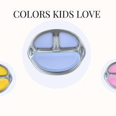 Theoni Stainless Steel Suction Plate for Toddlers | 3 Compartment Monkey Baby Feeding Plate | BPA-Free & Dishwasher Safe - Personalization Available (Blue)