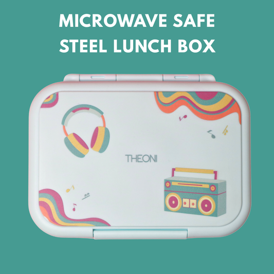 Duo Steel Kids Lunch Box & On-the-Go Cutlery Set – Colorful Microwave-Safe Stereo Lunch Box + BPA-Free Green Travel Spoon & Fork
