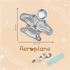 Theoni Stainless Steel Section Aeroplane Shape Kids Plate / Portion Plate / Dinner Plate - Aeroplane Shape. Personalize With Name