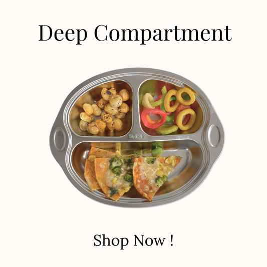 Theoni Stainless Steel Anti Skid Plate for Toddlers | 3 Compartment Monkey Baby Feeding Plate | BPA-Free & Dishwasher Safe - Personalization Available (Yellow)