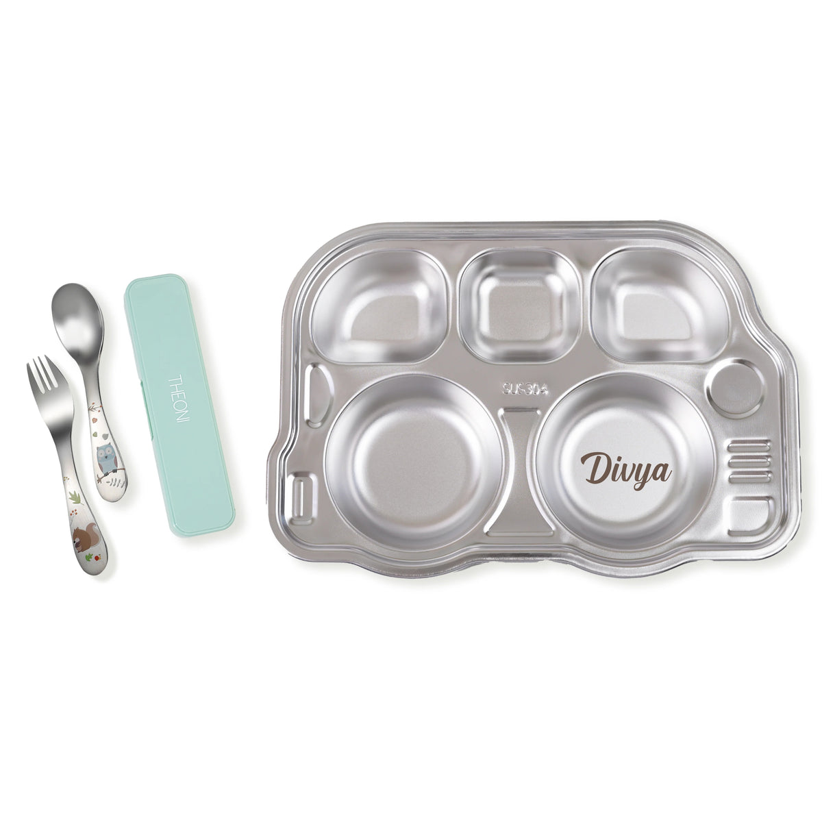 Theoni Tiny Tummies Meal Set - Bus Plate & Cutlery Set