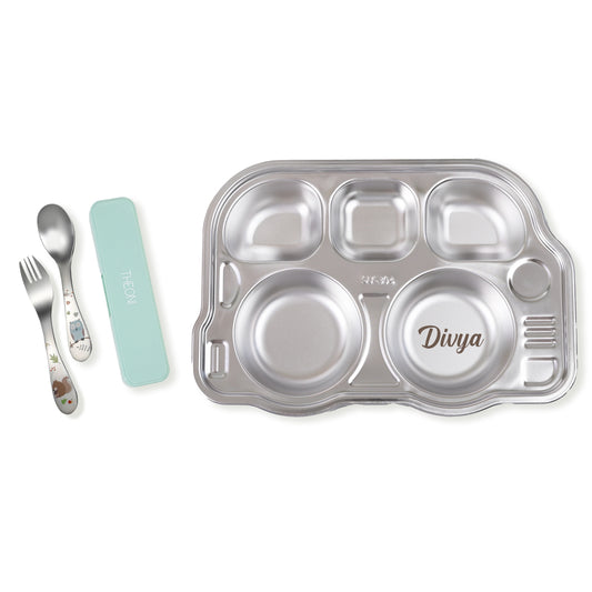 Theoni Tiny Tummies Meal Set - Bus Plate & Cutlery Set