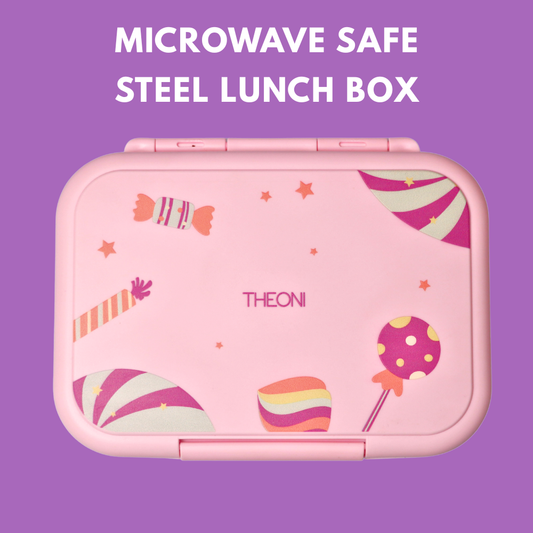 Duo Steel Kids Lunch Box & On-the-Go Cutlery Set – Colorful Microwave-Safe Crumbl Lunch Box + BPA-Free Pink Travel Spoon & Fork