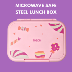Duo Steel Kids Lunch Box & On-the-Go Cutlery Set – Colorful Microwave-Safe Crumbl Lunch Box + BPA-Free Pink Travel Spoon & Fork