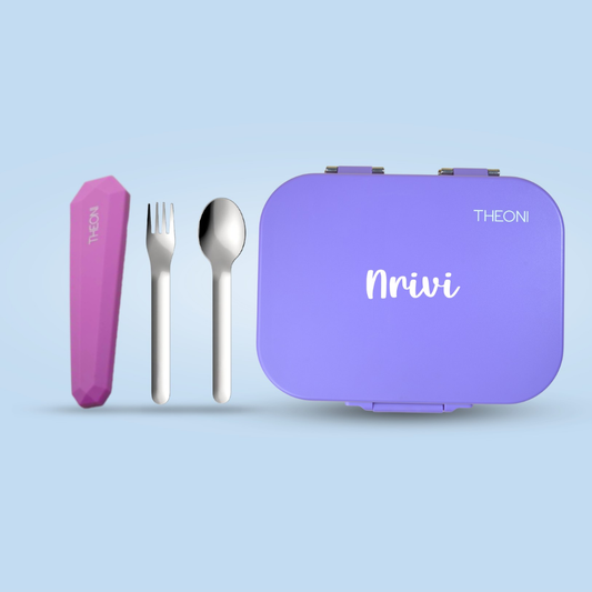 Bento Joy Leakproof Lunch Box + On-the-Go Cutlery Set Combo- Purple
