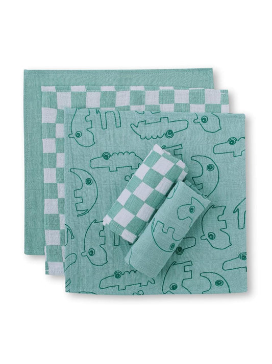 Theoni 100% Cotton Muslin Washcloths - Teal blue Baby napkins / wipes