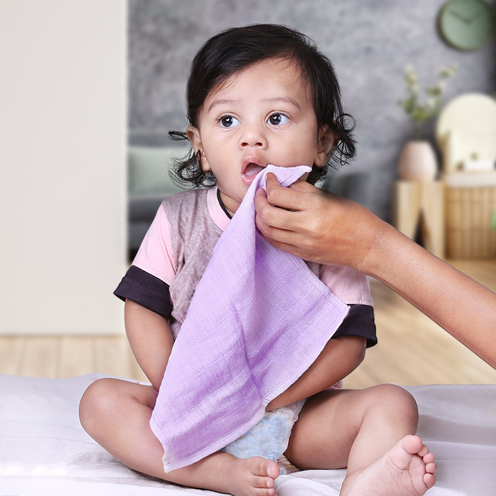 Theoni 100% Cotton Muslin Washcloths - Lilac Baby napkins / wipes