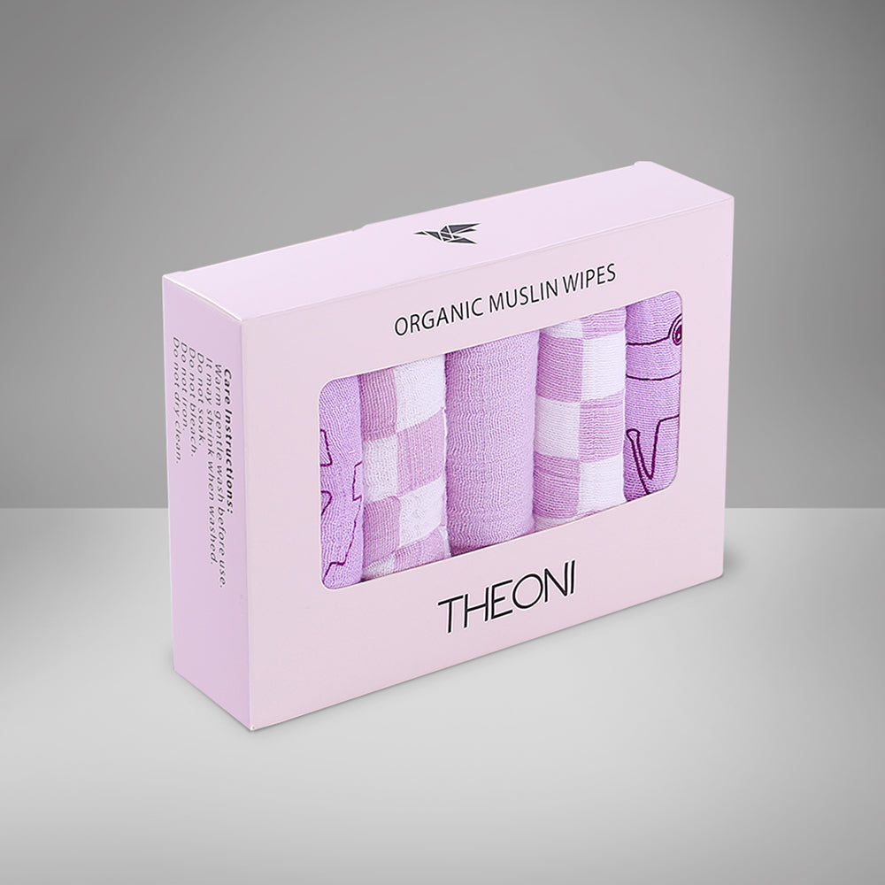 Theoni 100% Cotton Muslin Washcloths - Lilac Baby napkins / wipes