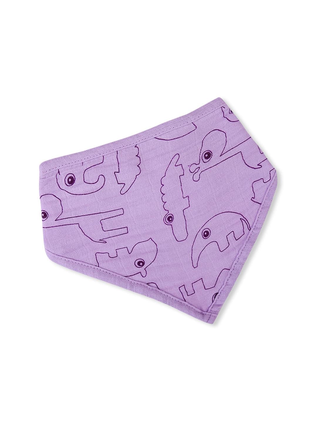 Theoni Forest Friends - Lilac 100% Cotton Muslin Bib for Baby - Stylish, Super Absorbent, Gentle Teething Bib for Infants & Toddlers, Unisex Bandana Drool Bib for Boys & Girls