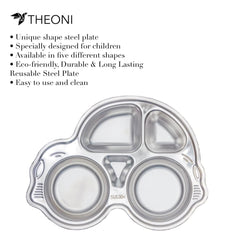 Theoni Stainless Steel Section Car Shape Kids Plate / Portion Plate / Dinner Dish - Car shape (Set of-2). Personalize With Name