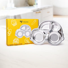 Theoni Stainless Steel Section Car Shape Kids Plate / Portion Plate / Dinner Dish - Car shape (Set of-2). Personalize With Name