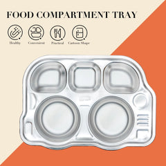 Theoni Stainless Steel Section Bus Shape Kids Plate / Portion Plate / Dinner Dish - Bus Shape. Personalize With Name