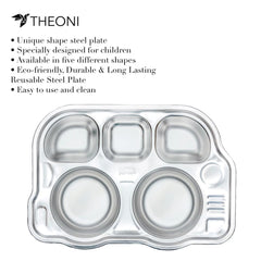 Theoni Stainless Steel Section Bus Shape Kids Plate / Portion Plate / Dinner Dish - Bus Shape. Personalize With Name