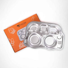 Theoni Stainless Steel Section Bus Shape Kids Plate / Portion Plate / Dinner Dish - Bus Shape. Personalize With Name