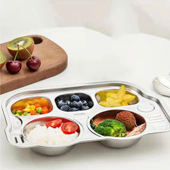 Theoni Stainless Steel Section Bus Shape Kids Plate / Portion Plate / Dinner Dish - Bus Shape. Personalize With Name