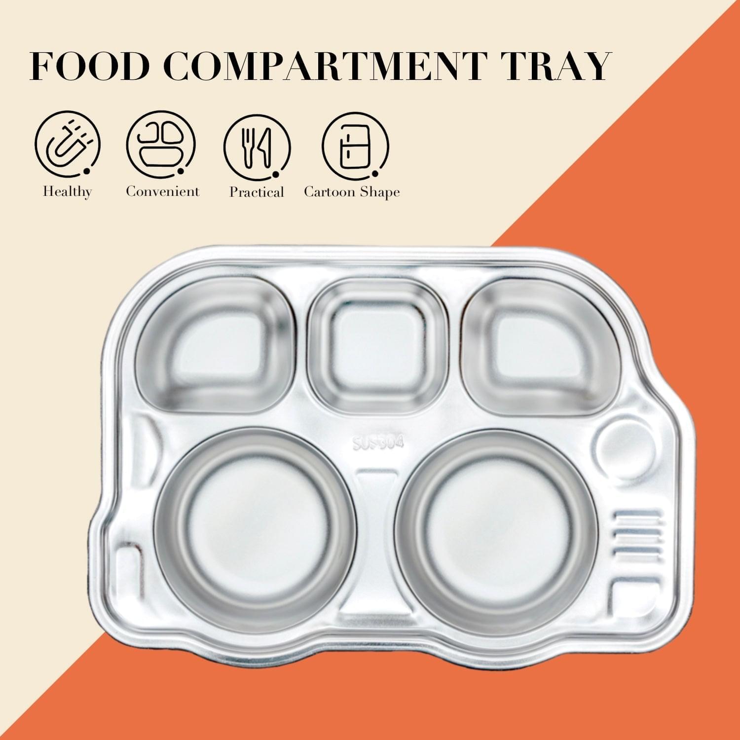 Theoni Stainless Steel Section Bus Shape Kids Plate / Portion Plate / Dinner Dish  - Bus Shape (Set of 2). Personalize With Name