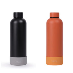 Theoni stainless Steel Double Walled Insulated Thermos Flask / Insulated Water Bottle| 24 Hours Hot & Cold |Leak Proof| Easy to Carry School And Travel Bottle - Zesty Orange & Deep Black  (Set of 2)  (500ml)