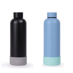 Theoni stainless Steel Double Walled Insulated Thermos Flask / Insulated Water Bottle| 24 Hours Hot & Cold |Leak Proof| Easy to Carry School And Travel Bottle - Deep Black & Weekday Blues ( Set of 2 )  (500ml)