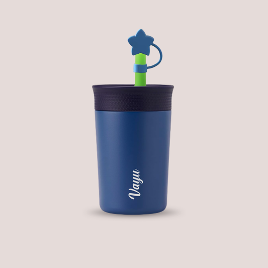 Theoni Star Kids Stainless Steel Insulated Tumbler with Silicon Straw & Cleaning Brush | 355ml | Leak-Proof, BPA-Free, Travel Friendly – Navy Blue