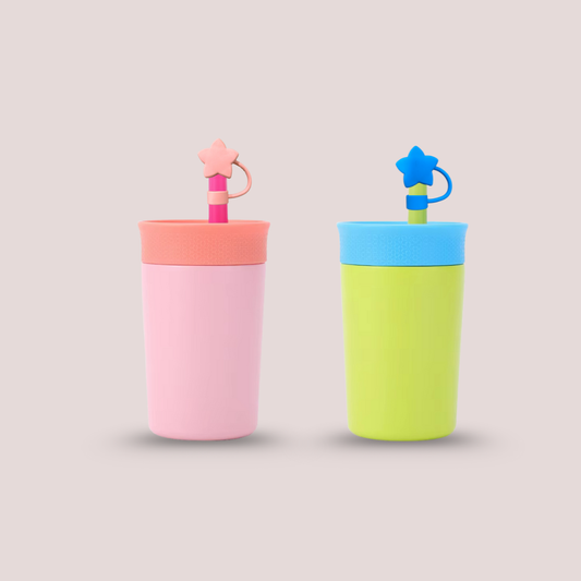 Theoni Kids Stainless Steel Insulated Tumbler with Silicon Straw & Cleaning Brush | 355ml | Leak-Proof, BPA-Free, Travel Friendly – Pink and Green