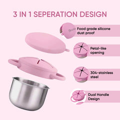 Theoni Stainless Steel Snack Cups with Removable Silicone Food Catcher & Travel Lid – Spill-Proof, Toddler-Friendly, Dishwasher Safe- Pink