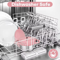 Theoni Stainless Steel Snack Cups with Removable Silicone Food Catcher & Travel Lid – Spill-Proof, Toddler-Friendly, Dishwasher Safe- Pink & Purple