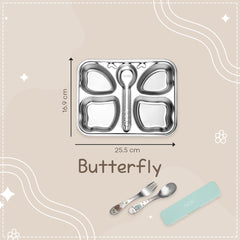 Theoni Stainless Steel Section Butterfly Shape Kids Plate / Portion Plate / Dinner Dish - Butterfly Shape. Personalize With Name