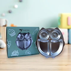 Theoni Stainless Steel Section Owl Shape Kids Plate / Portion Plate / Dinner Plate - Owl Shape. Personalize With Name