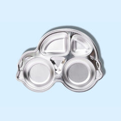Theoni Stainless Steel Car Shape Suction Plate for Toddlers | 4 Section Kids Feeding Plate | BPA-Free & Dishwasher Safe - Personalization Available(Yellow)