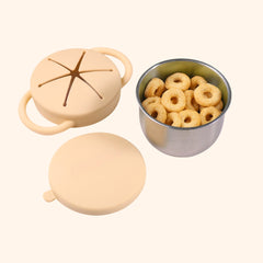 Theoni Stainless Steel Snack Cups with Removable Silicone Food Catcher & Travel Lid – Spill-Proof, Toddler-Friendly, Dishwasher Safe- Beige