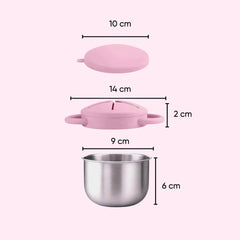 Theoni Stainless Steel Snack Cups with Removable Silicone Food Catcher & Travel Lid – Spill-Proof, Toddler-Friendly, Dishwasher Safe- Pink