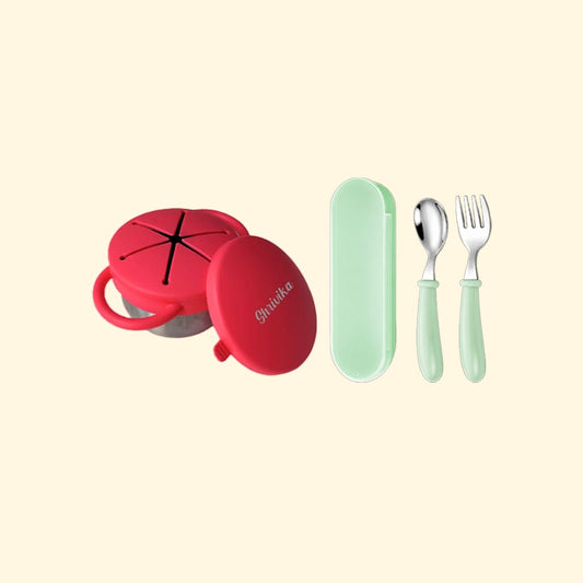 THEONI Snack Cup & Spoon-Fork Combo - Red
