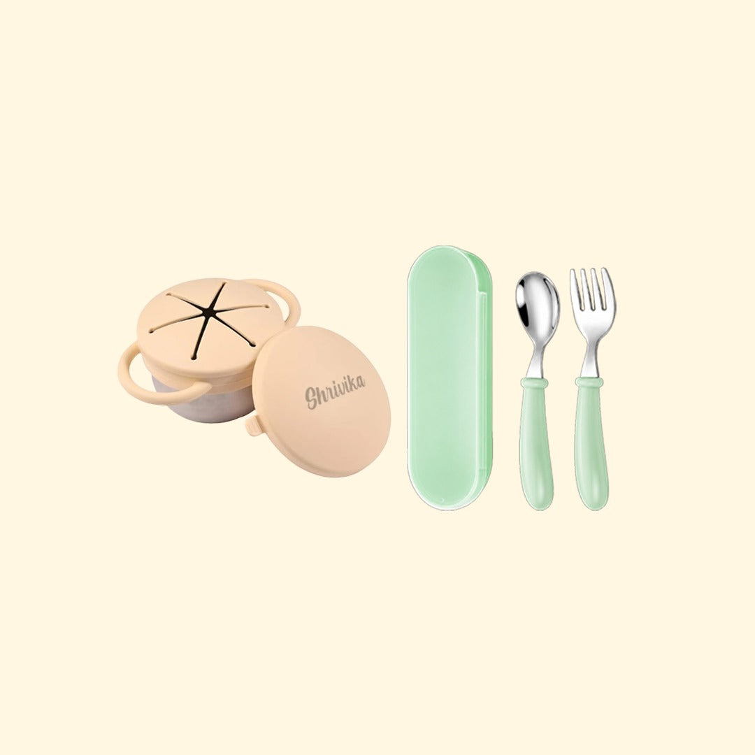 THEONI Snack Cup & Spoon-Fork Combo - Beige