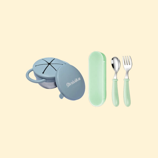 THEONI Snack Cup & Spoon-Fork Combo - Dusty Blue