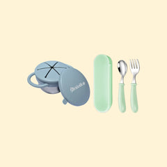 THEONI Snack Cup & Spoon-Fork Combo - Dusty Blue