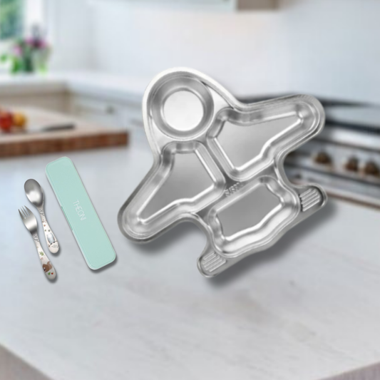 Theoni Tiny Tummies Meal Set - Aeroplane Plate & Cutlery Set