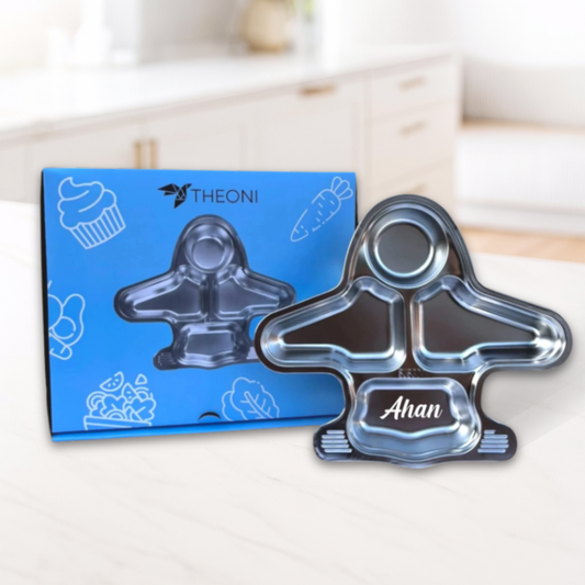 Theoni Stainless Steel Aeroplane Shape Kids Plate / Portion Plate / Dinner Dish -Personalization Available